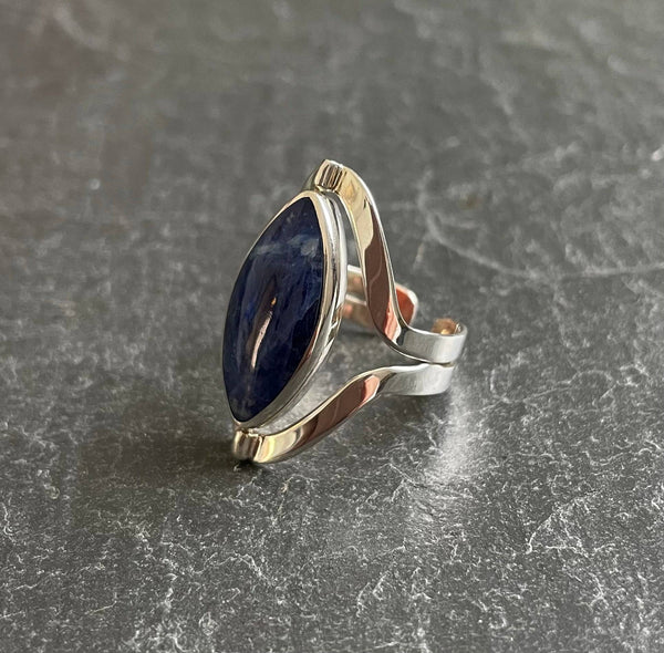 Bague reversible en argent avec pierres lapis lazuli et spondylus